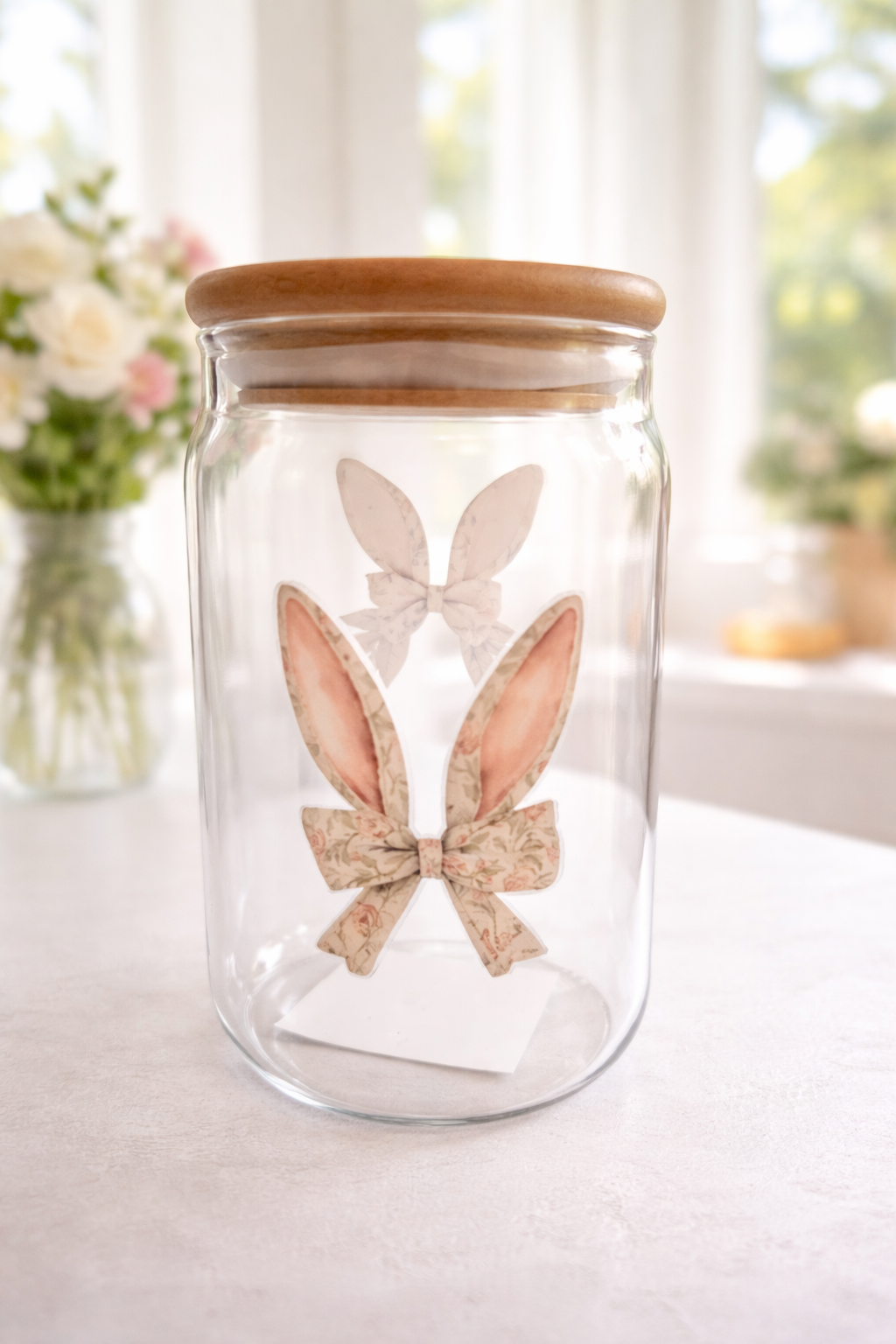 Verre illustré avec paille en verre – Éclat de Printemps du Lapin Fleuri