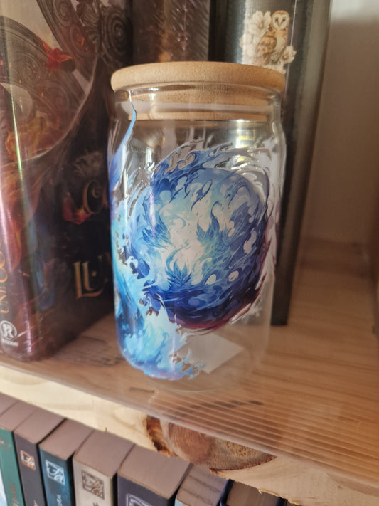Verre illustré avec paille en verre – Éveil de l’Océan Ancien