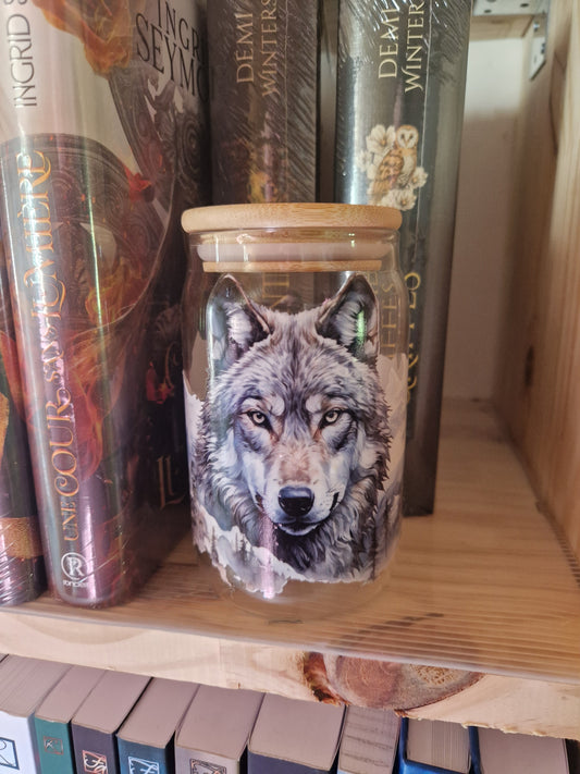 Verre illustré avec paille en verre – Esprit du Loup