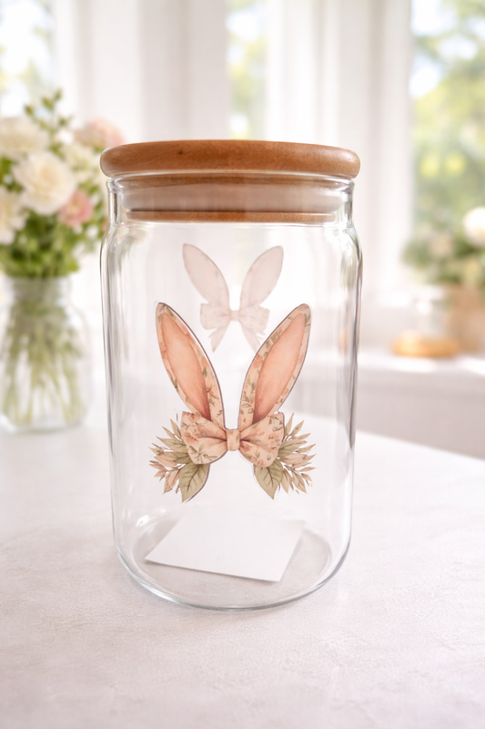 Verre illustré avec paille en verre – Éclat de Printemps du Lapin Fleuri